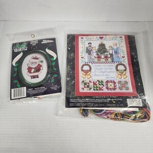 NWT Vintage Christmas Cross Stitch Kit Sets (2) - Santa and Family Scene